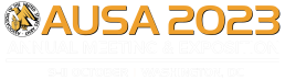 Logo for AUSA 2023 Annual Meeting & Exposition. Features the Association of the United States Army emblem and text detailing the event's location and dates: 9-11 October in Washington, DC. Don't miss visiting AUSA - Booth #2239 for exclusive insights and updates.