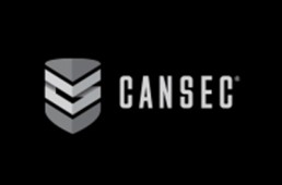 Logo of CANSEC 2024 featuring a gray, stylized shield with horizontal lines forming a 